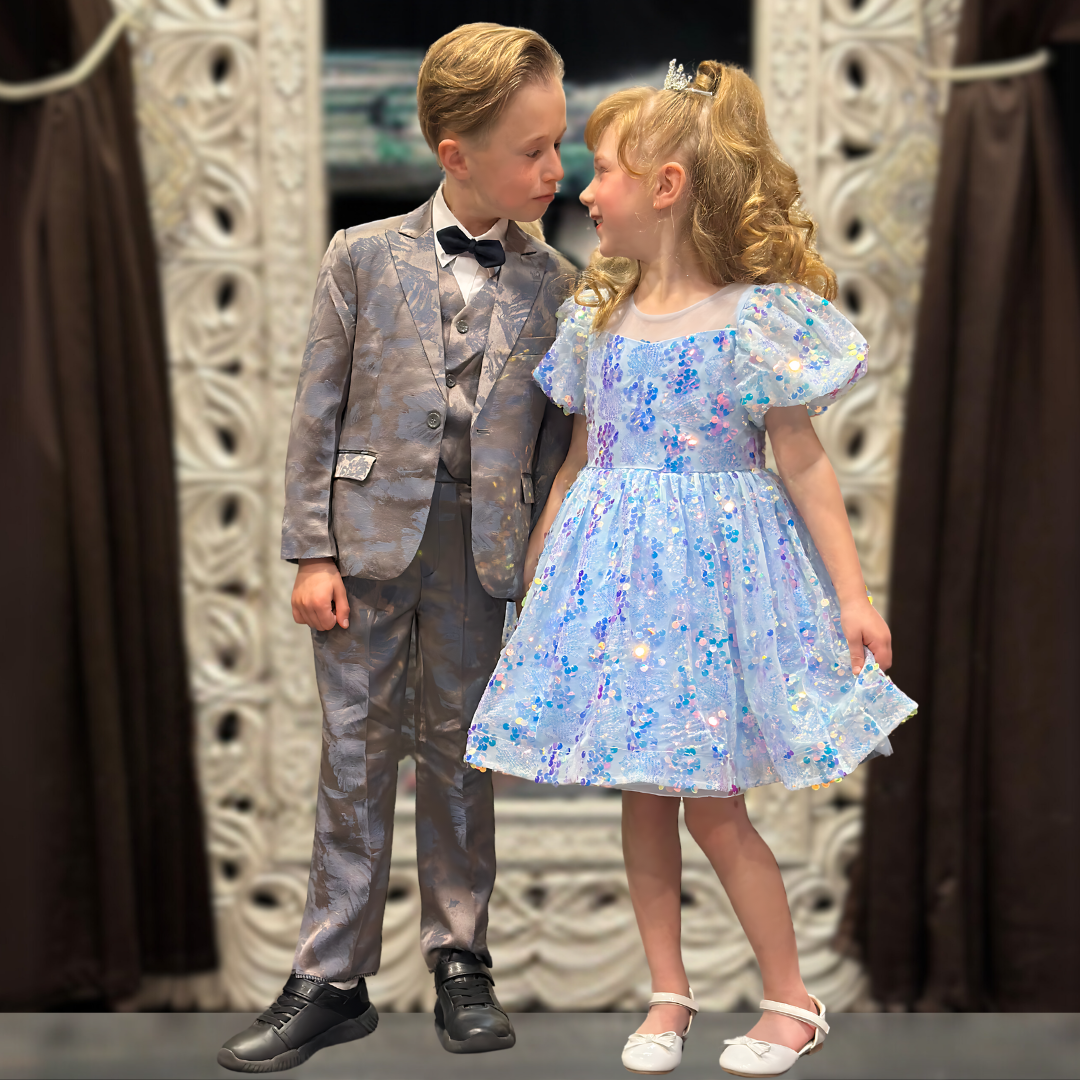 DIAMOND SEQUIN PUFFY DRESS - CRYSTAL BLUE