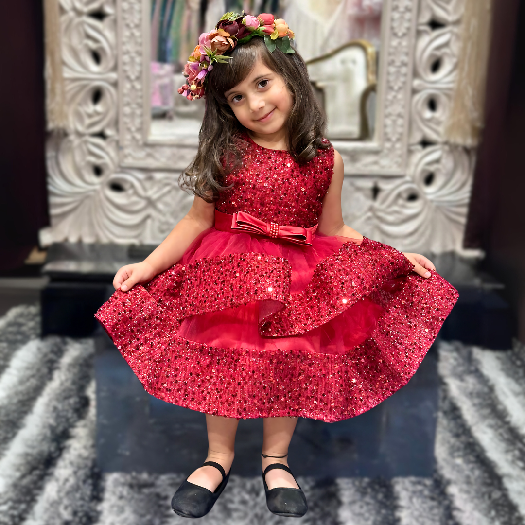 ELLIE SEQUIN DRESS -  WINE RED