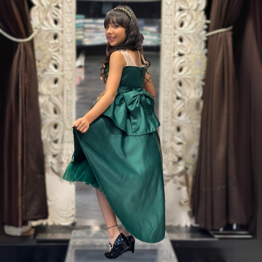 AMIYAH SATIN TIERED DRESS - EMERALD GREEN