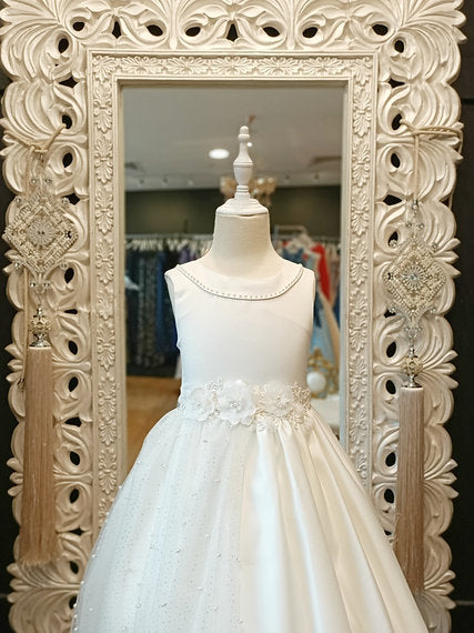 ONE SIDE GLITTER DRESS, WHITE FLOWER GIRL