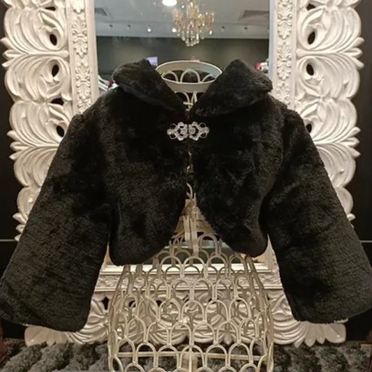 FUR SHRUG BLACK WITH BROOCH