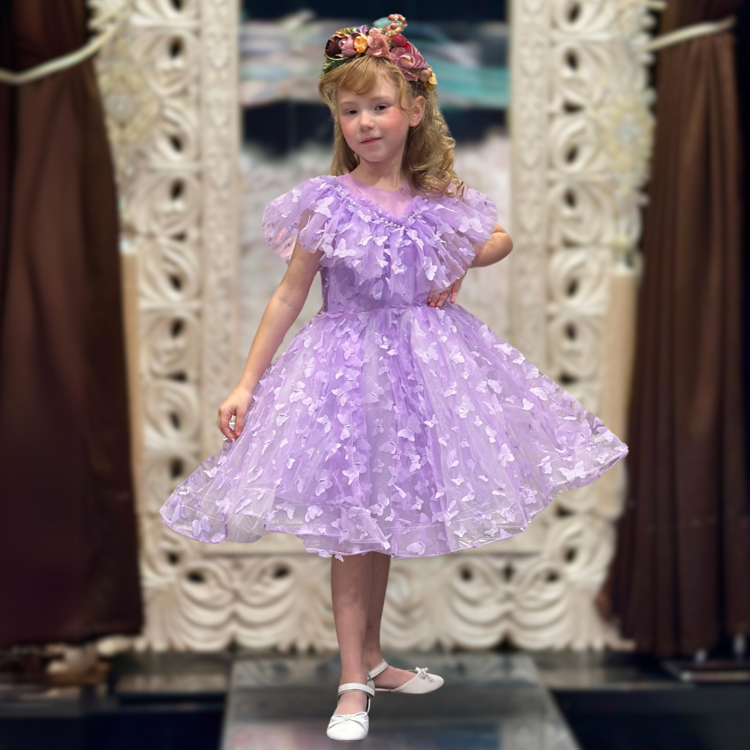 Mia 3D Butterfly Glitter Puffy Dress