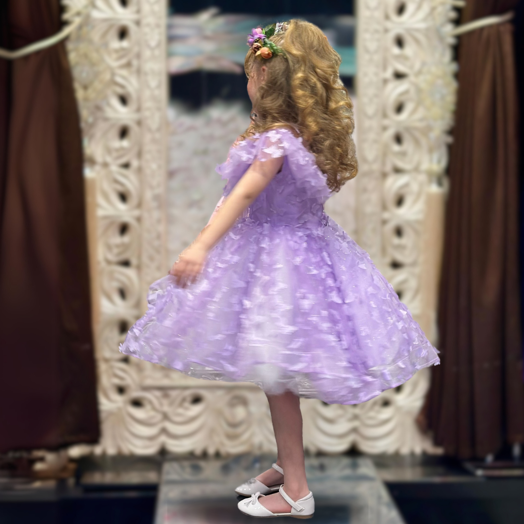 Mia 3D Butterfly Glitter Puffy Dress