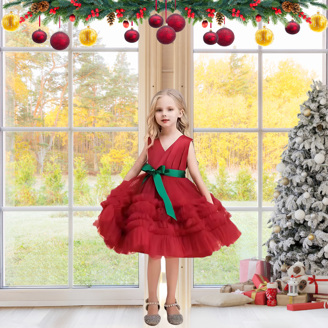 KIDS CHRISTMAS PRINCESS DRESS - RED