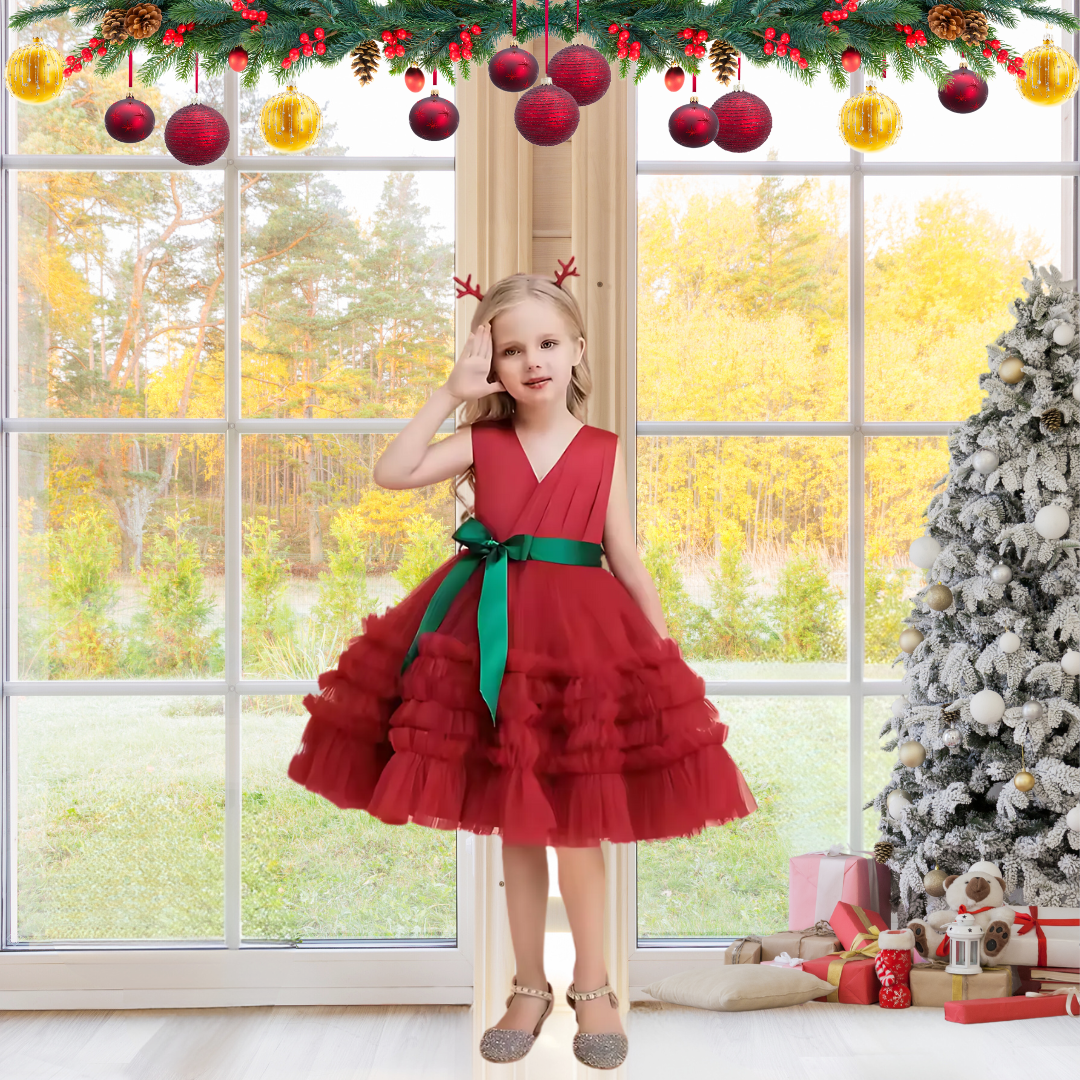 KIDS CHRISTMAS PRINCESS DRESS - RED