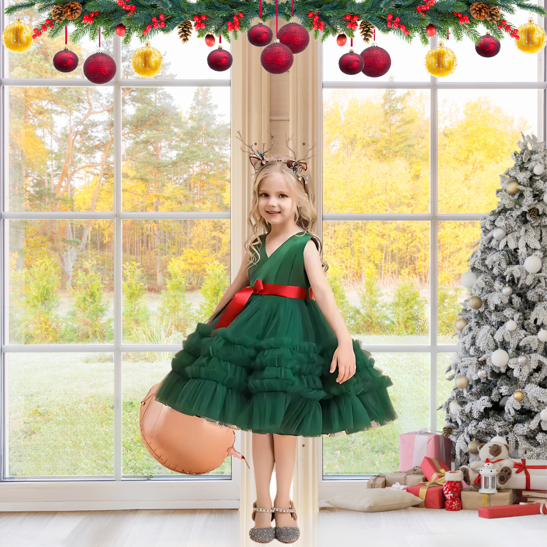 KIDS CHRISTMAS PRINCESS DRESS - GREEN