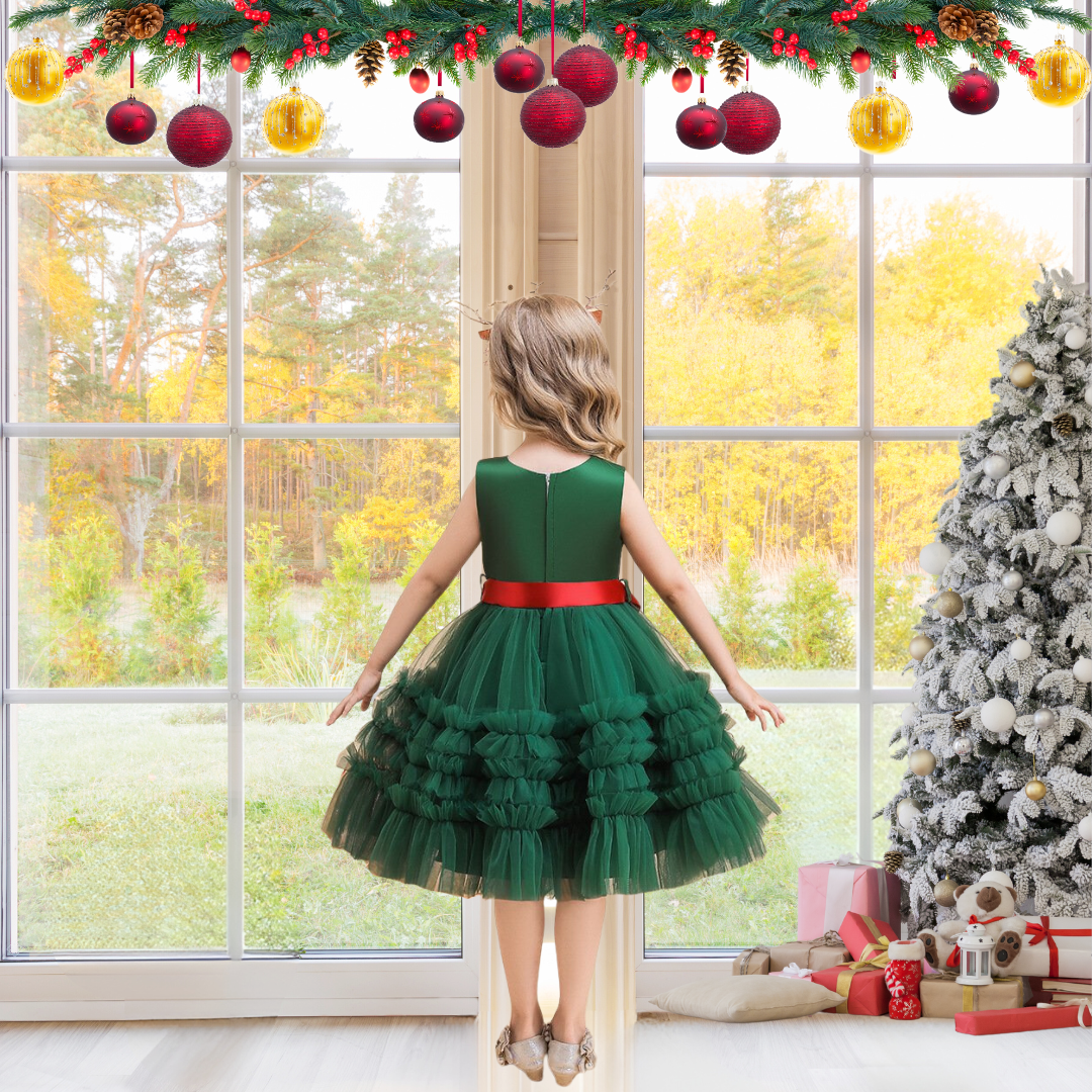 KIDS CHRISTMAS PRINCESS DRESS - GREEN