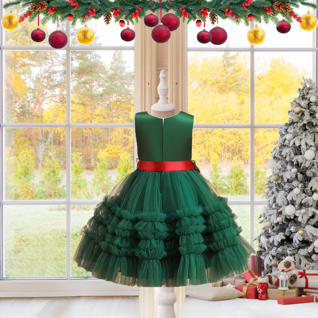 KIDS CHRISTMAS PRINCESS DRESS - GREEN