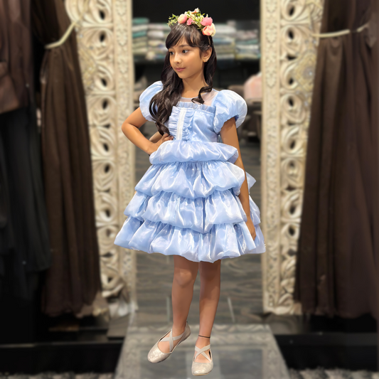 LAGOON TIERED BUBBLE DRESS - POWDER BLUE