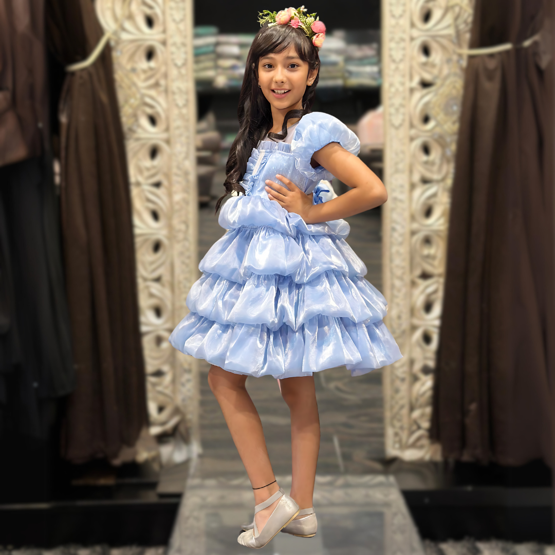 LAGOON TIERED BUBBLE DRESS - POWDER BLUE