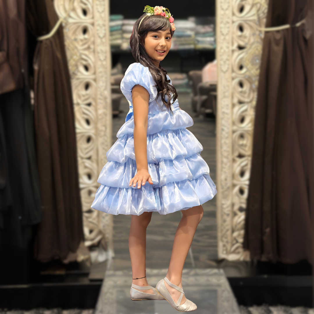 LAGOON TIERED BUBBLE DRESS - POWDER BLUE