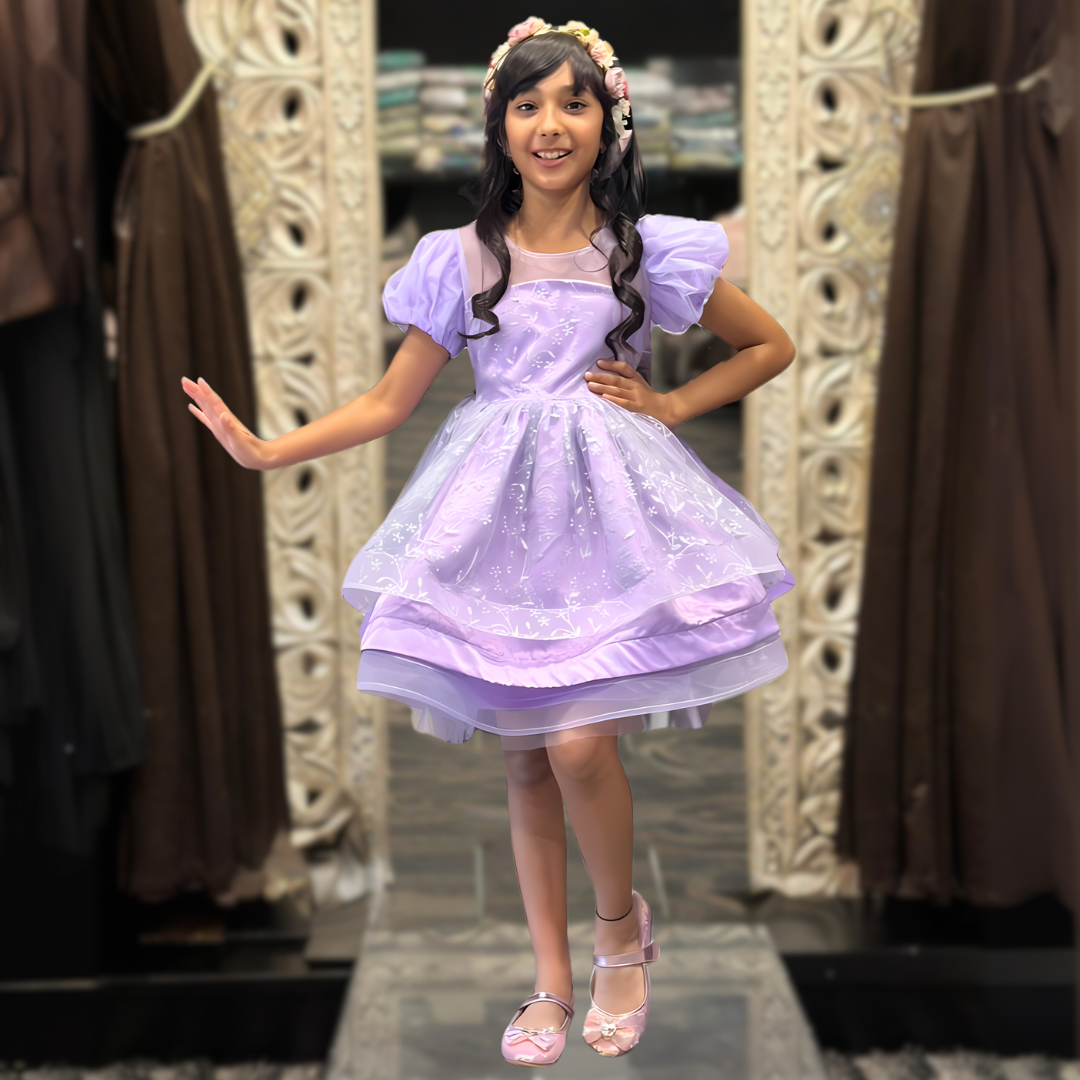 LUNA GLITTERED PUFFY DRESS - LAVENDER