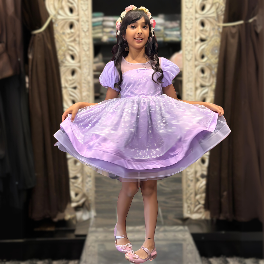 LUNA GLITTERED PUFFY DRESS - LAVENDER