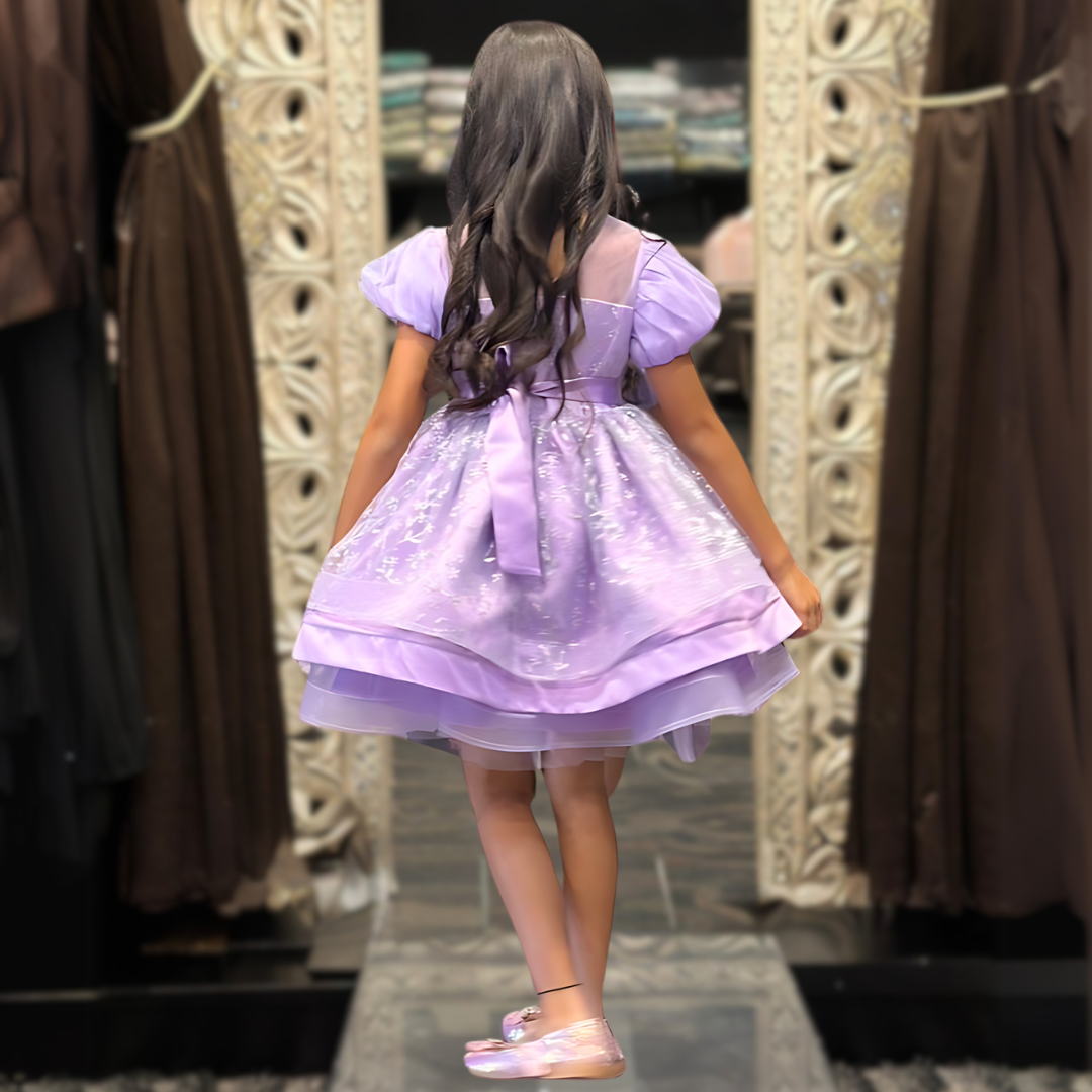 LUNA GLITTERED PUFFY DRESS - LAVENDER