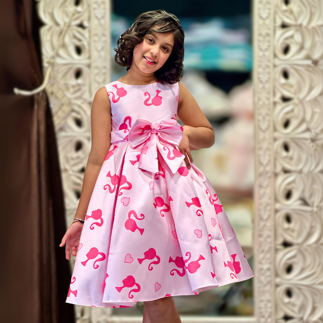 BARBIE PRINTED SATIN ALINE DRESS