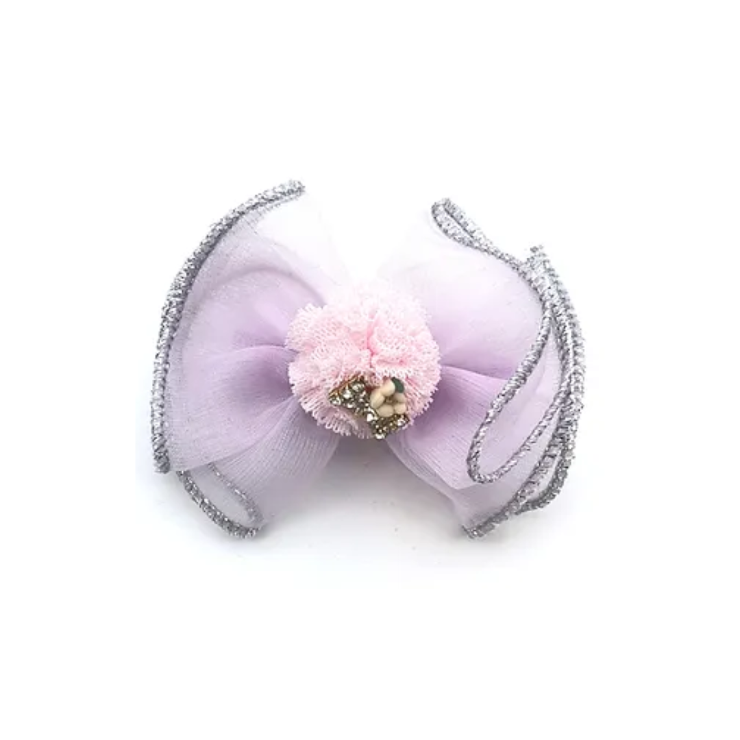 Bow Pom Pom Hair clip Lavender