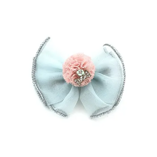 Bow Pom Pom Hair clip Mint