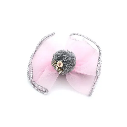 Bow Pom Pom Hair clip Pink