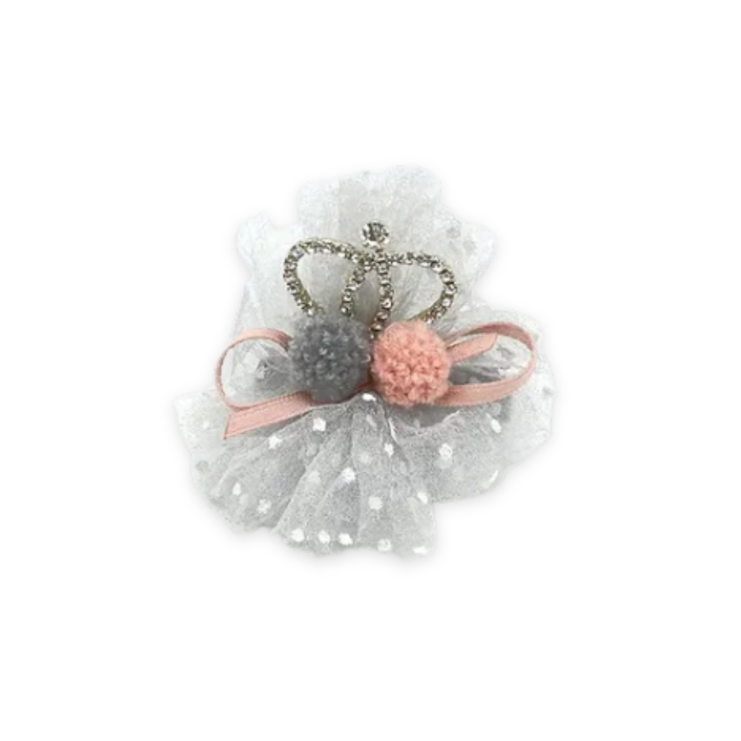 Bow Pom Pom Hair clip GREY