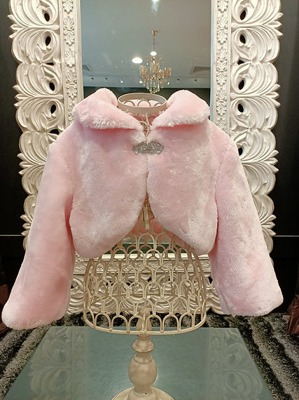 FUR SHRUG PINK WITH BROOCH